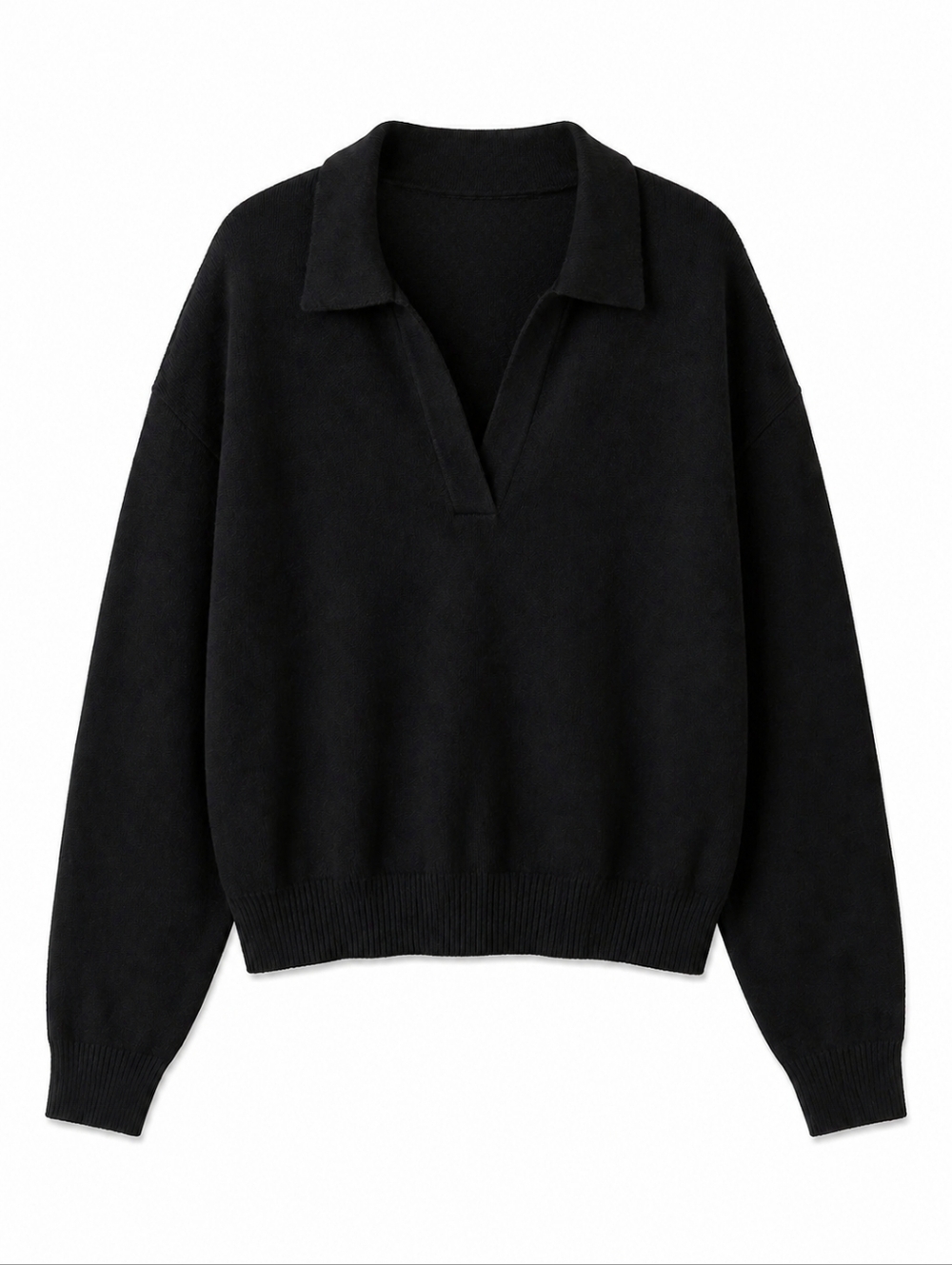 Noisy May Black Knit Polo Sweater, Cropped, M, Effortless Cool Girl Staple